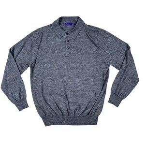 Alan Flusser Sweater Mens Large Grey Wool Blend 1/4 Button Down Collared